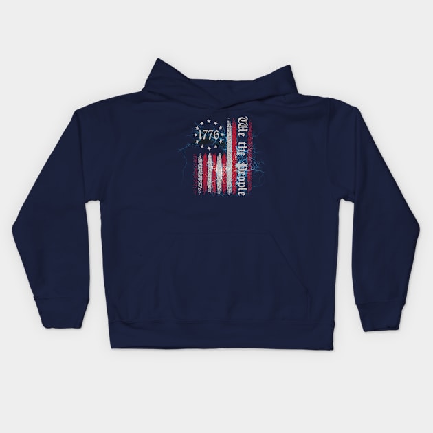 Distressed American flag 1776 lightening Kids Hoodie by PixieMomma Co